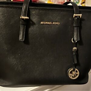 Michael Kors Black Leather Tote Bag Strap damage at top. AUTHENTIC